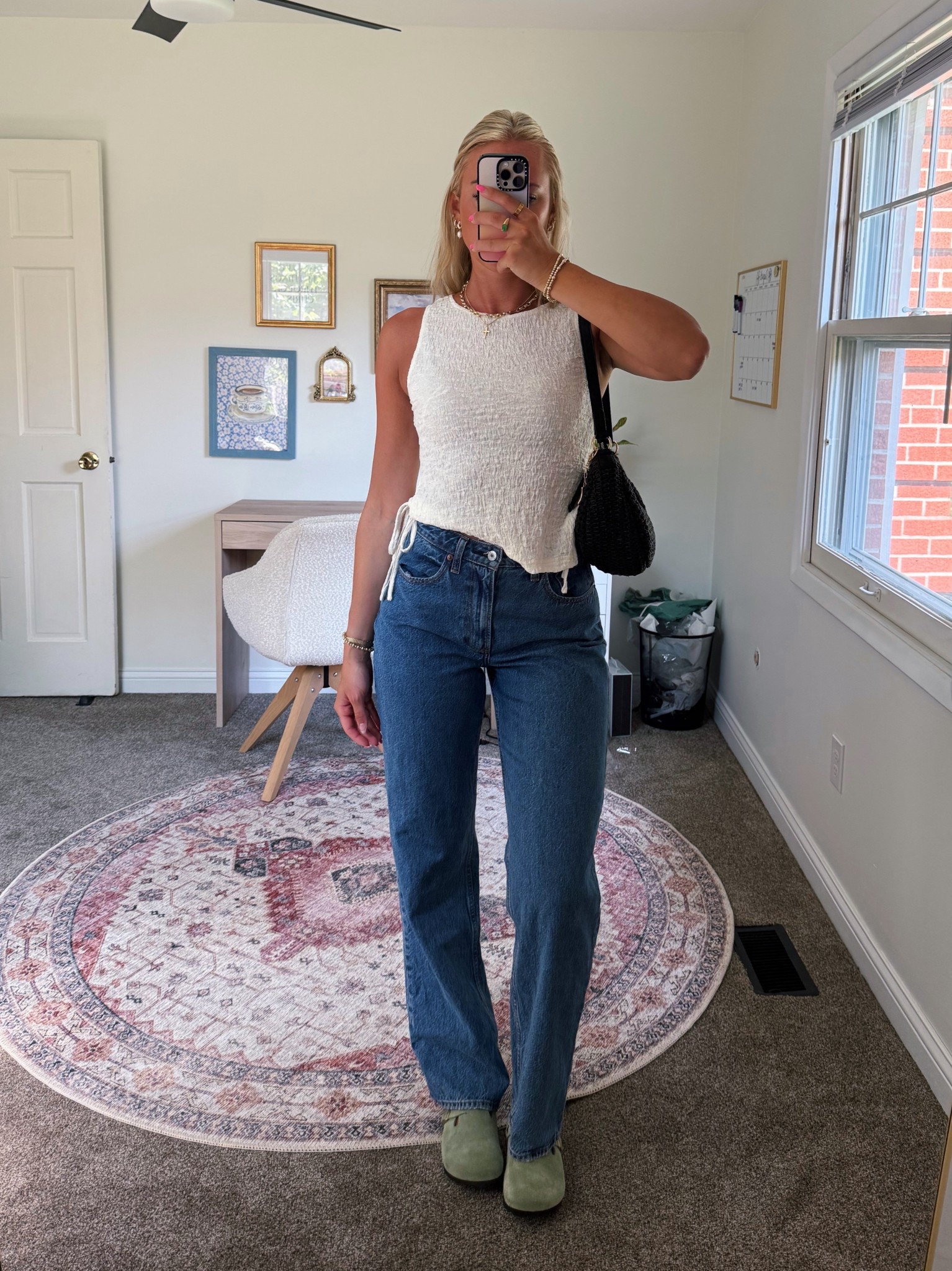 Top launches Sunday at my store Sunday (Waterlilyclothing.com) 🍵🫐✨ wearing a 26L in the jeans!