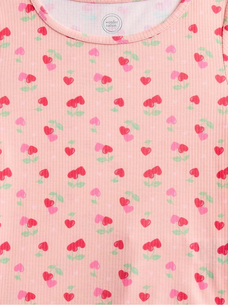 Wonder Nation Girls Ribbed Short Sleeve Top and Shorts Pajama Set, 2-Piece, Sizes 4-18 | Walmart (US)