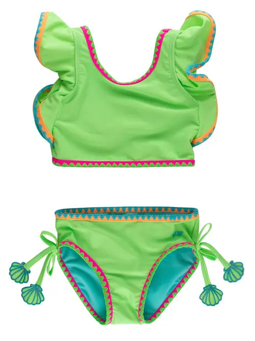 RuffleButts UPF50+ Crochet Detail Butterfly Tankini 2-Piece Swimsuit in Neon Honeydew at Nordstrom | Nordstrom