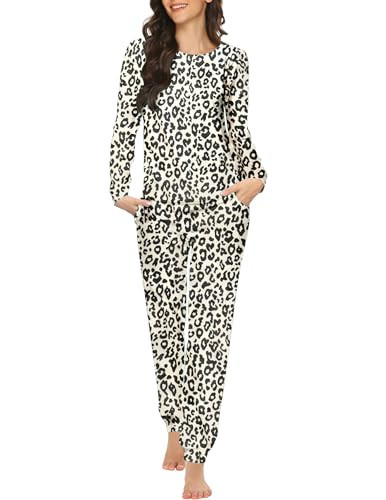 Ekouaer Womens Leopard Pajama Set Long Sleeve Sleepwear Round Neck Nightwear Soft Pjs Lounge Sets with Pockets Leopard X-Large | Amazon (US)