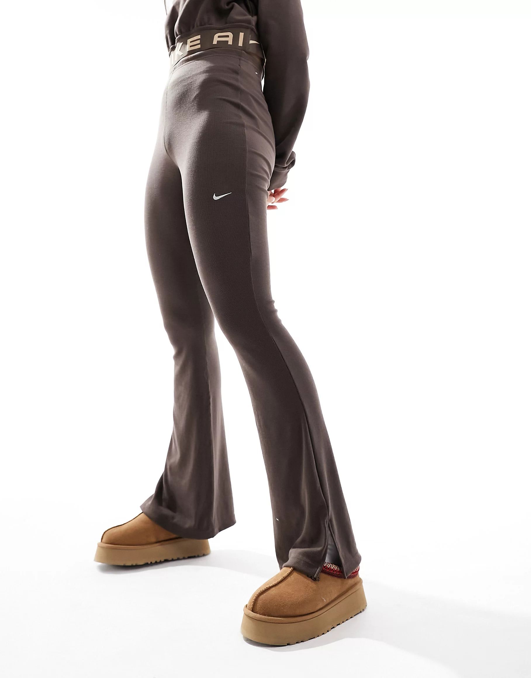 Nike mini-ribbed flared leggings in baroque brown | ASOS (Global)