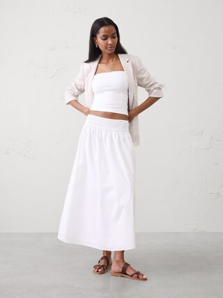 Poplin Smocked-Waist Midi Skirt | Banana Republic Factory