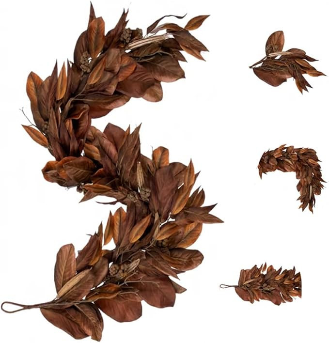 Brown Magnolia Leaf Garland, Artificial Magnolia Garland with Pinecones, Rustic Fall Leaf for Fir... | Amazon (US)