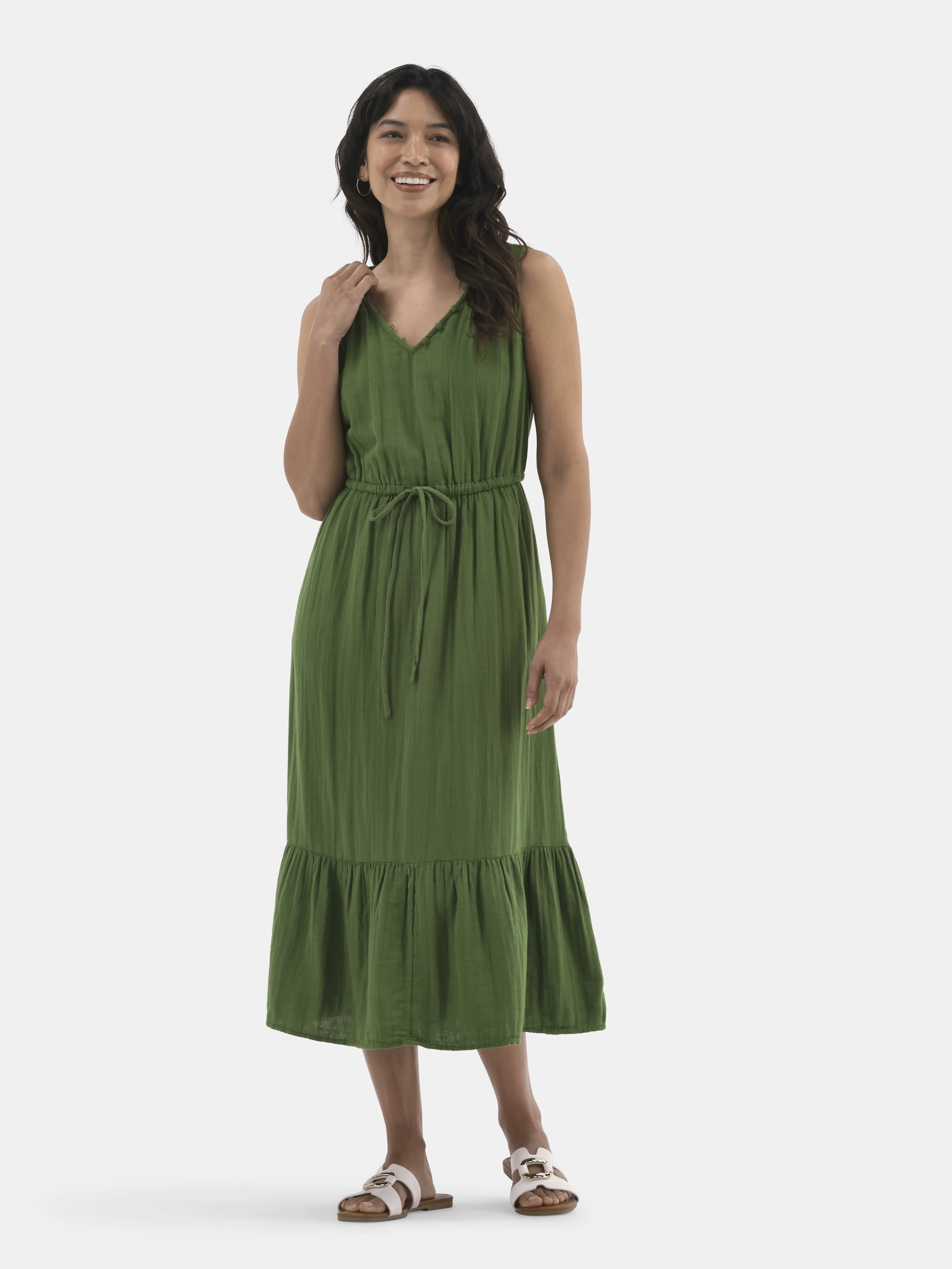 Time and Tru Women's Double Cloth Sleeveless Midi Dress, Sizes XS-XXXL | Walmart (US)