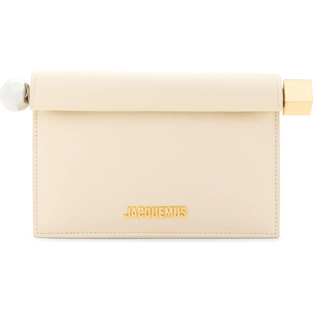 Jacquemus La Petite Pochette Rond Carré Leather Clutch in Light Ivory at Nordstrom | Nordstrom