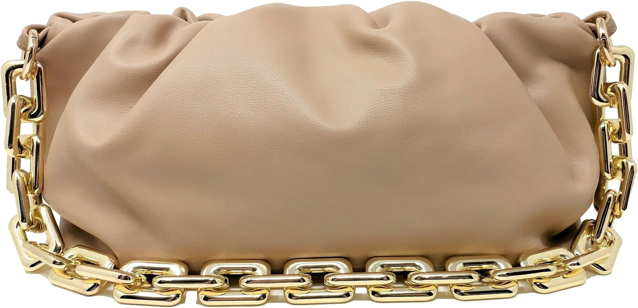 Women's Chain Pouch Bag | Cloud-Shaped Dumpling Clutch Purse | Ruched Chain Link Shoulder Handbag... | Amazon (US)