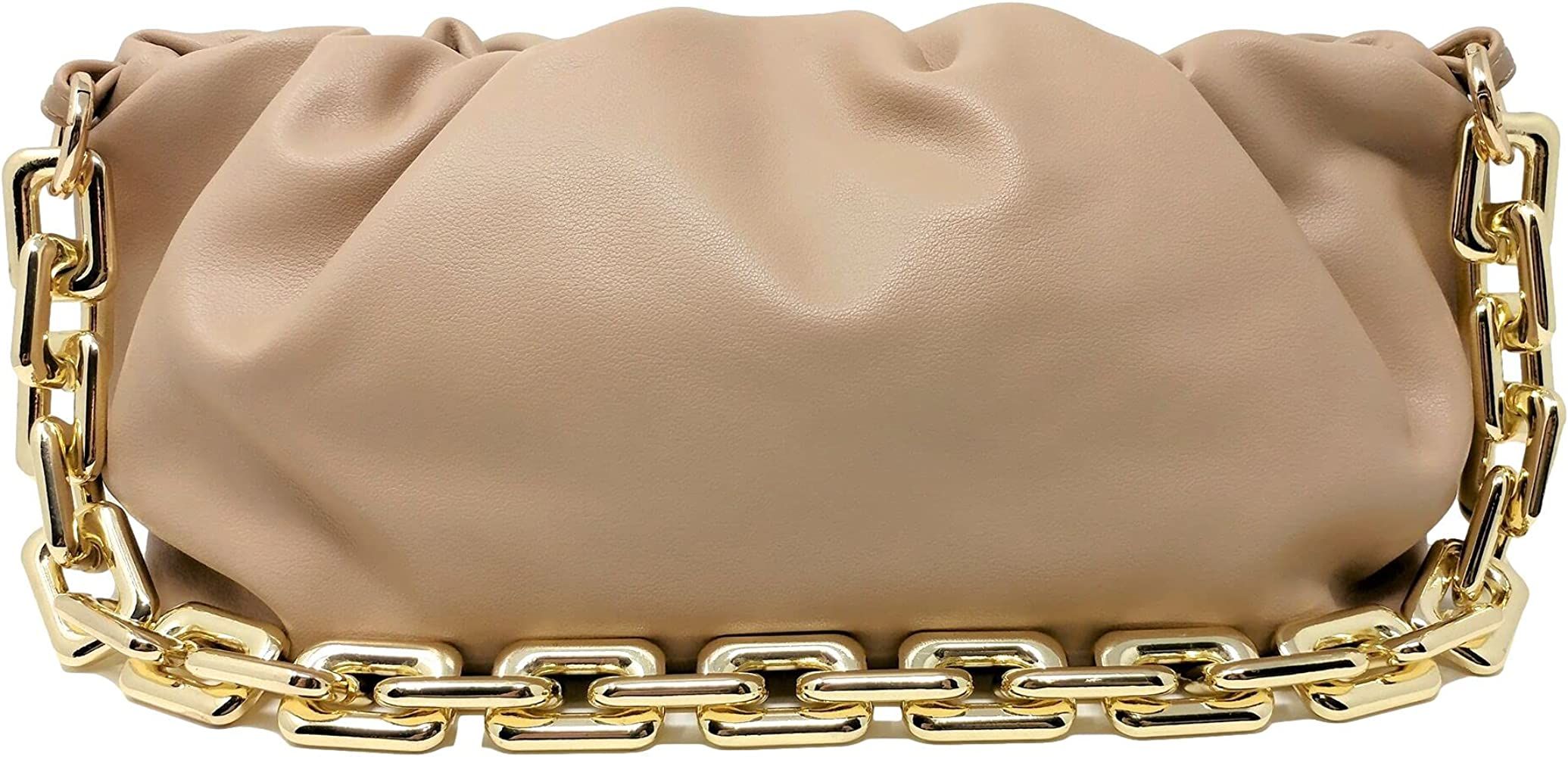 Women's Chain Pouch Bag | Cloud-Shaped Dumpling Clutch Purse | Ruched Chain Shoulder Handbag (Bei... | Amazon (US)