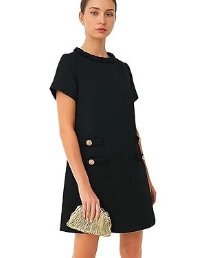 Womens Tweed Jackie Dress Elegant Crew Neck Short Sleeve Button Bodycon Mini Dress | Amazon (US)