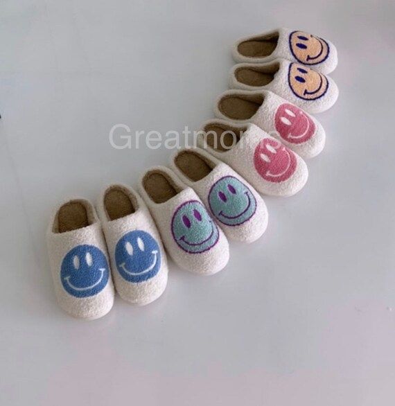 Happy face patch Slippers/ Personalized Add your Text Shoe | Etsy | Etsy (US)