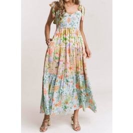 Fresh Floral Shirred Tie-Strap Maxi Dress for Beach Vacation & Garden Parties | Chicwish