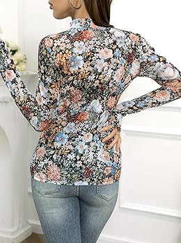 Mesh Tops for Women Long Sleeve Mock Neck Fitted Sexy Top See Through Tee Going Out Tops | Amazon (CA)