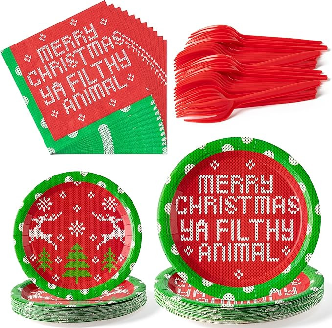 Christmas Plates Napkins Tableware - 96pcs Funny Xmas Movie Party Forks Dinnerware Set Decoration... | Amazon (US)