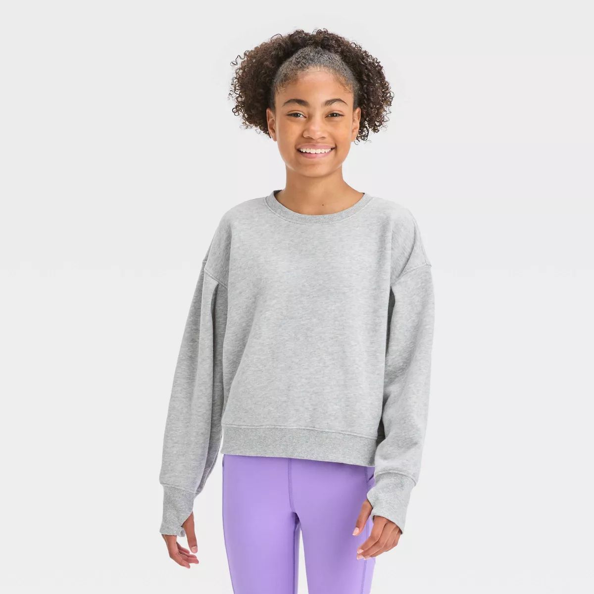 Girls' Fleece Pullover Sweatshirt - All In Motion™ Heathered Gray M | Target