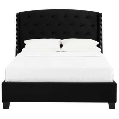 Modern Upholstered Bed With Button Tufting, Nailhead Trim And Black Silence Fashionable Nobility | Wayfair North America