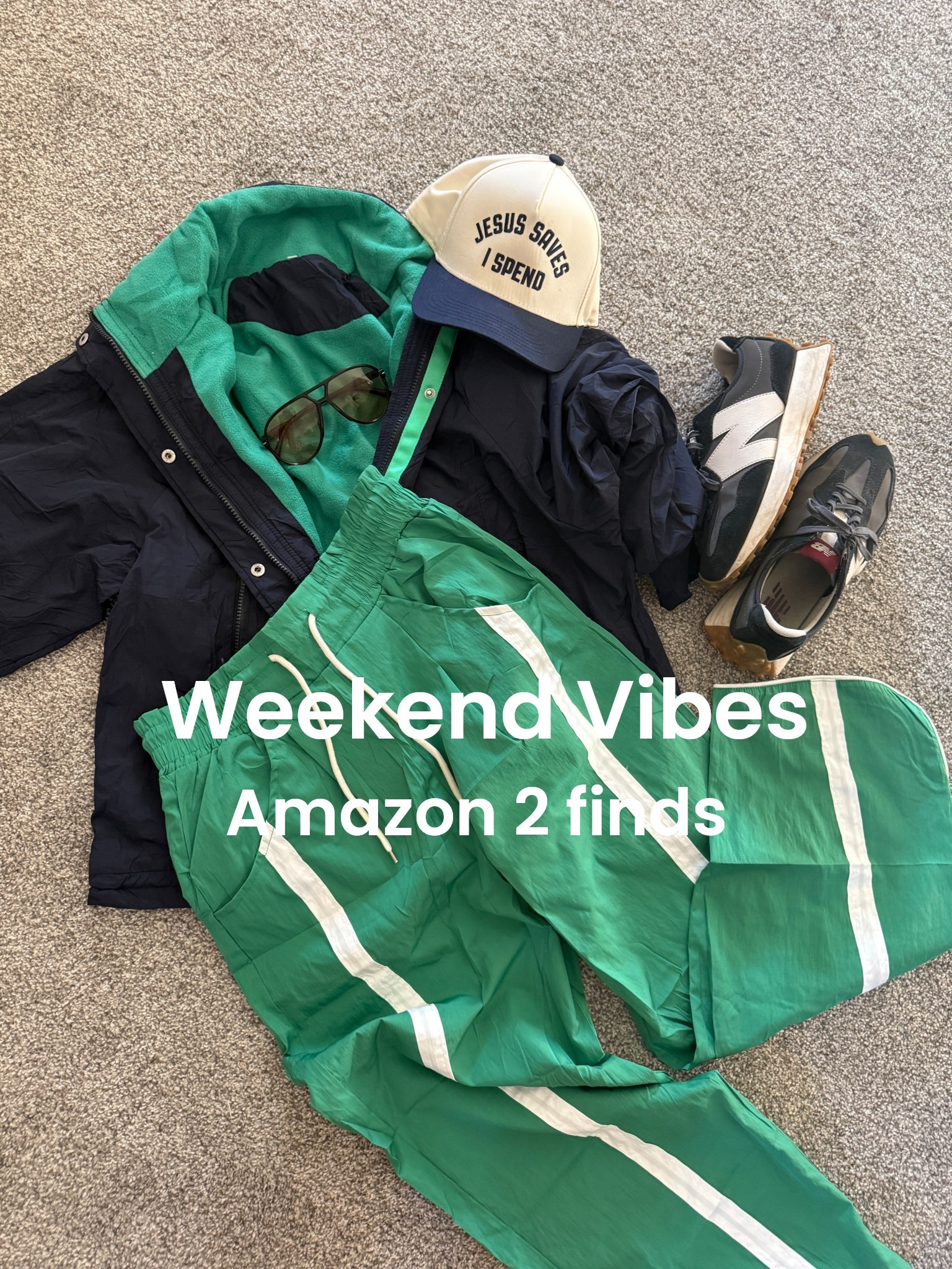 Weekend Vibes 

A couple Amazon vibes your going to love💙💚

How cute are these free people inspired by track pants (comes in several colors and fits tts 
I got a med  Amazon find

This amazing jacket is warm packets up small and so cute with the two colors also fits tts I got med :) Amazon find
Come in several color ways 

My go to glasses right now:)
A Amazon find. 2 pack for under $17

Jesus saves I shop baseball cap
Funky  brand on Amazon 

New balance 327 sneakers 
Fit tts comes in several colors

All of these pieces would make great gift ideas too

#LTKGiftGuide #LTKActive #LTKFindsUnder50