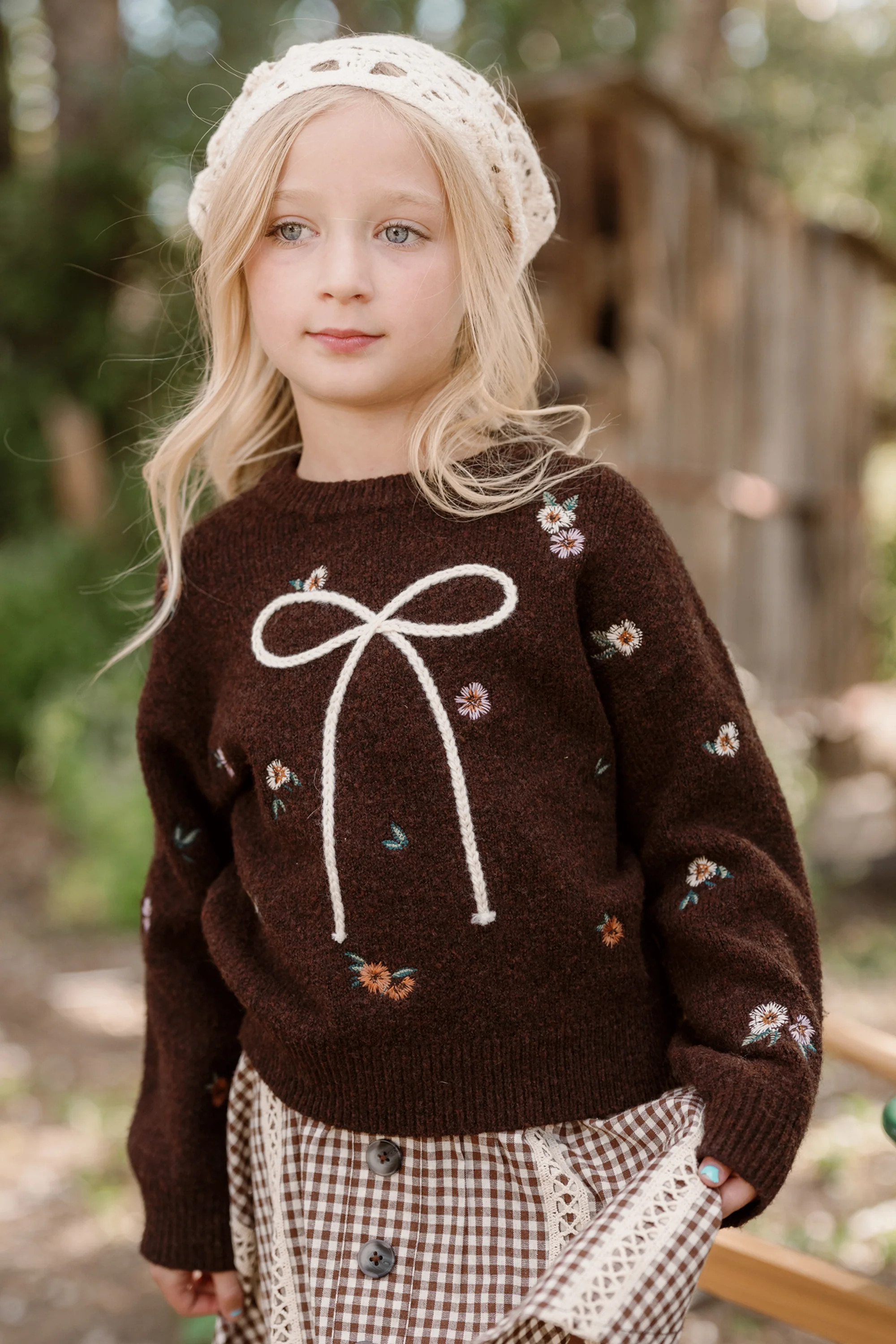 Mini Ellis Sweater in Warm Cocoa Lovelorn Ditsy | Ivy City Co