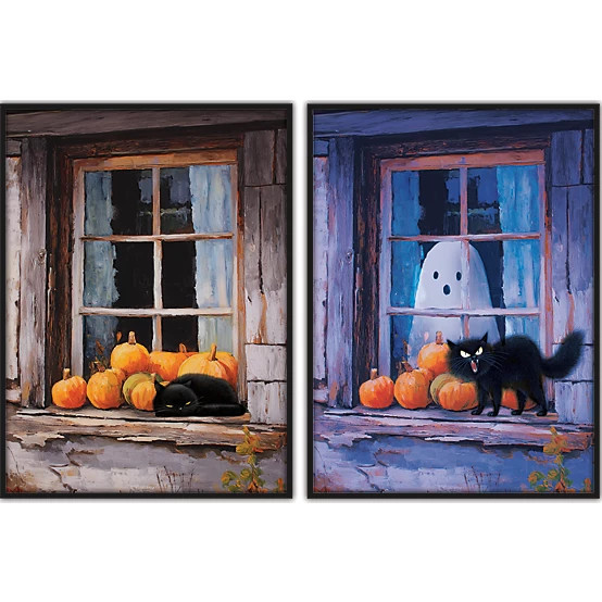 Red Shed  13.5 in. Framed Cat on Window Lenticular Halloween Wall Art | Tractor Supply