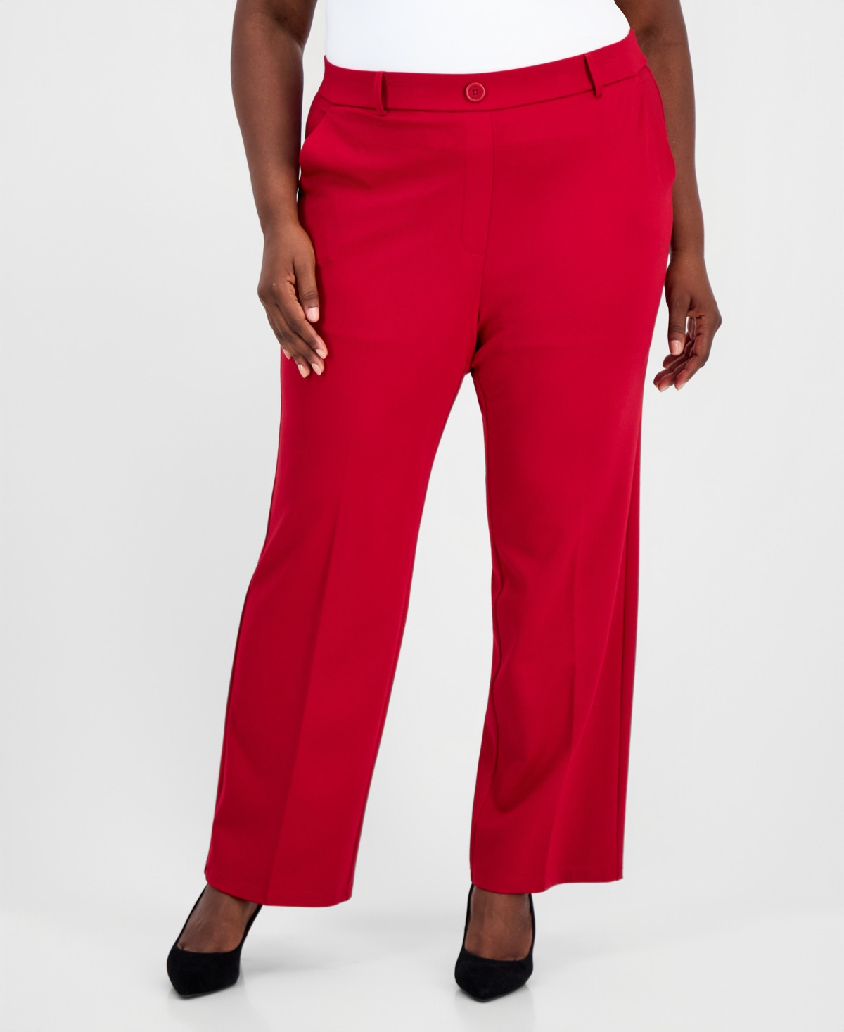 Kasper Plus Size High Rise Straight Leg Pants - Fire Red | Macy's