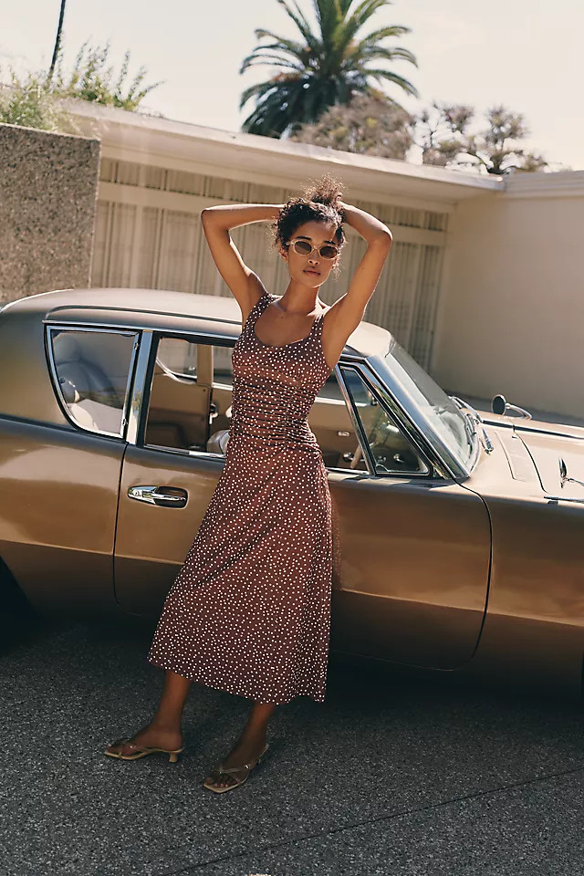 Square-Neck Ruched Knit Midi Dress | Anthropologie (US)