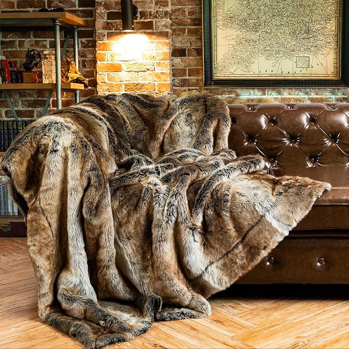 BATTILO HOME Luxury Brown Faux Fur Blanket Thick Warm Elegant Cozy Fuzzy Throw for Couch, Bed, So... | Amazon (US)