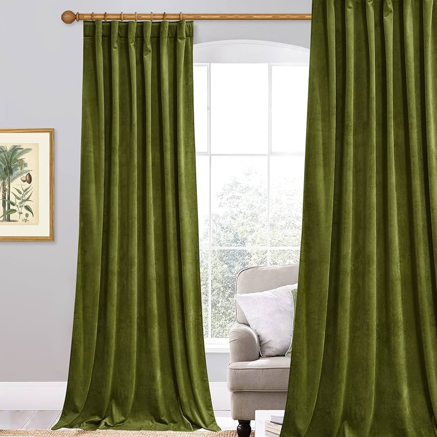 StangH Olive Green Curtains - Luxury Velvet Room Darkening Sliding Door Covering Holiday Home Dec... | Amazon (US)