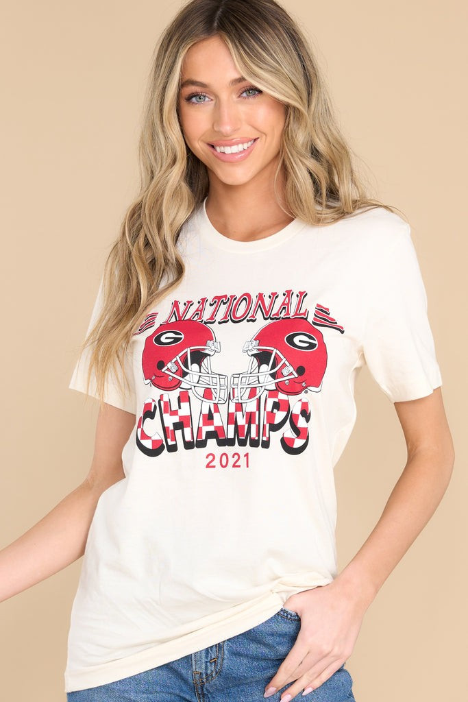 National Champs Beige Tee | Red Dress 