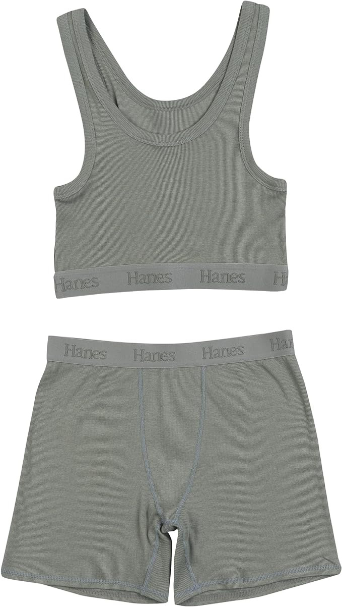 Hanes Women's Originals SuperSoft Comfywear 2 Piece Lounge Crop Top & Boxer Shorts Loungewear Set | Amazon (US)
