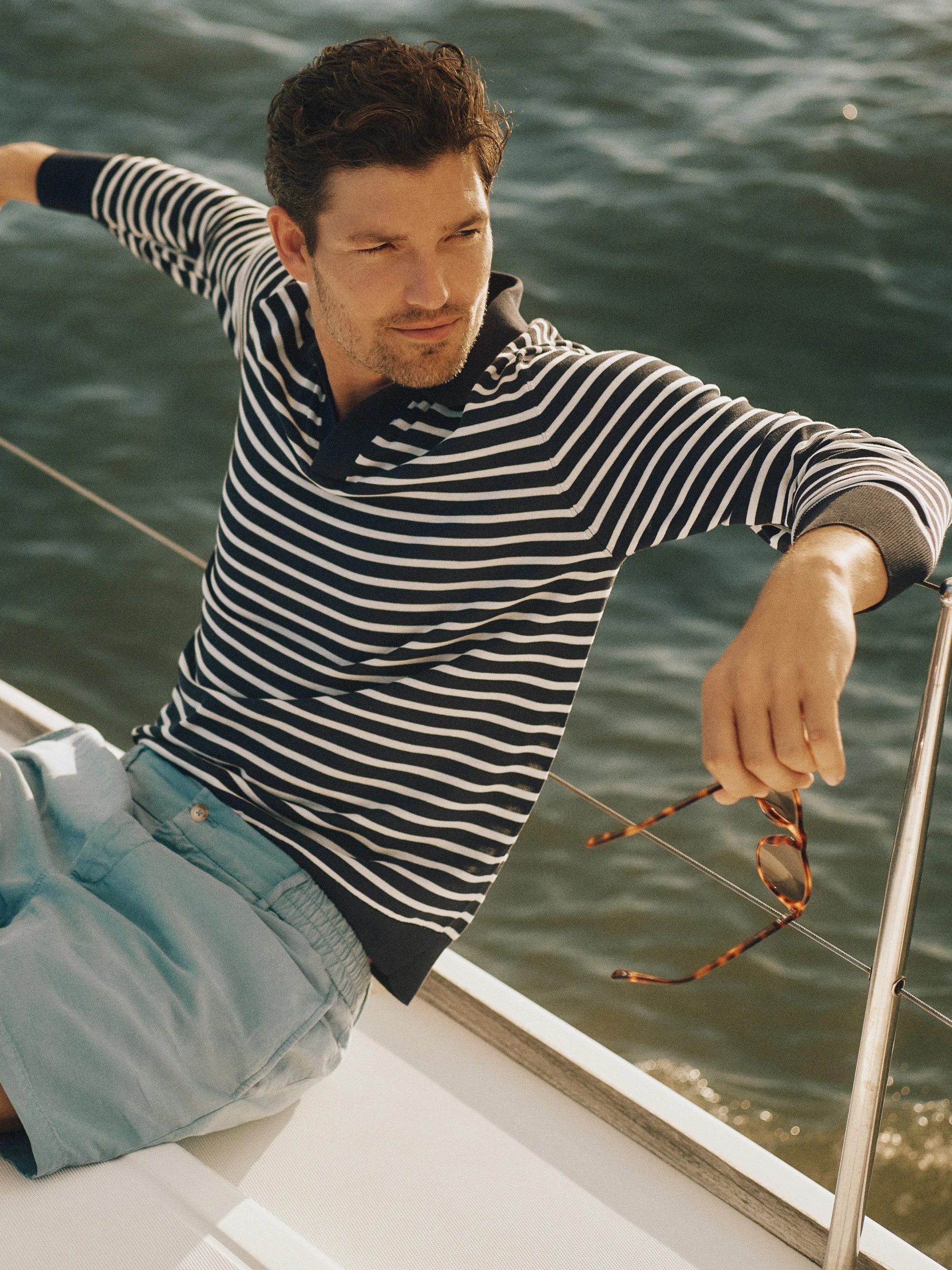 Navy/Egret_White Stripe Amalfi Polo Sweater | Men's Sweaters | J.McLaughlin | J.McLaughlin