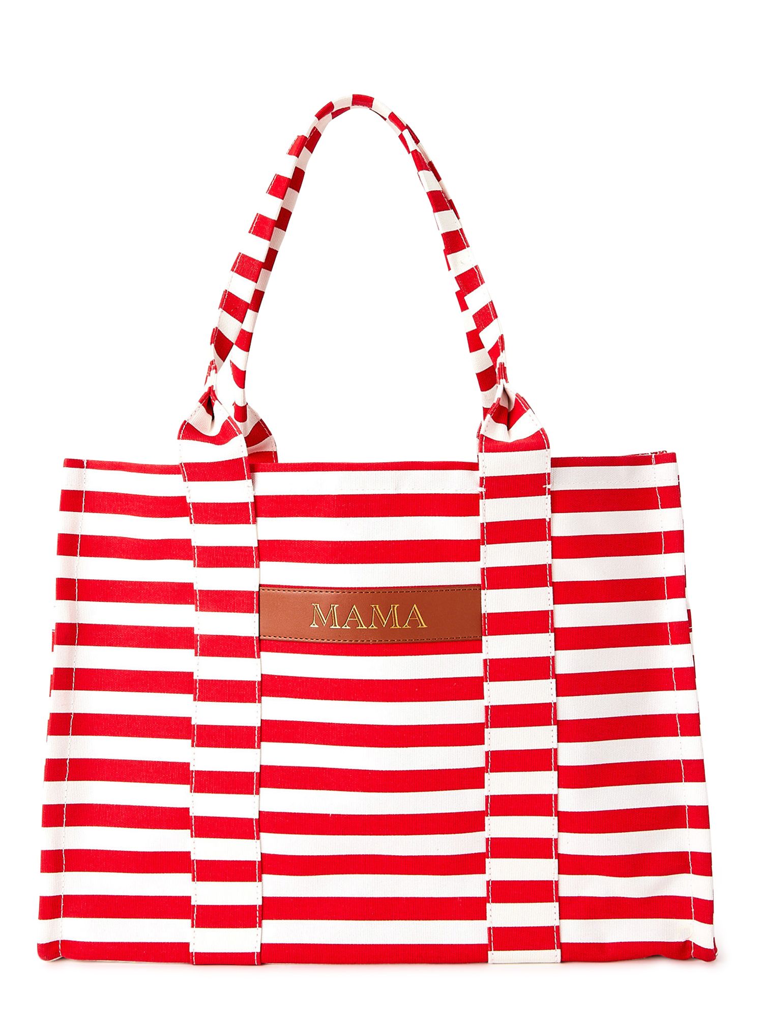 Time and Tru Women's Elevated Canvas Tote Bag Red Stripe Mama | Walmart (US)