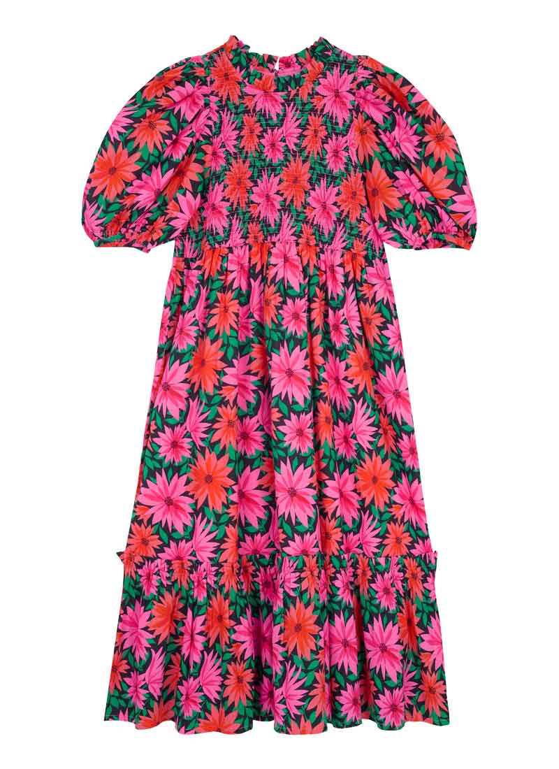 Priya Dahlia Floral Print Puff Sleeve Midi Dress | Joanie