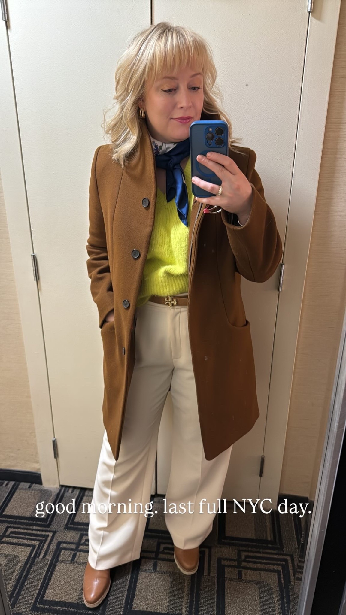 An outfit for a spring or autumn. The sweater I sized down. It is a great match for autumn’s lime but still bright enough for springs  