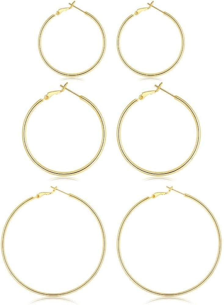 Gold Hoop Earrings for Women Girls Large Hoop Earrings 14K Gold Plated Hoops with 925 Sterling Si... | Amazon (US)