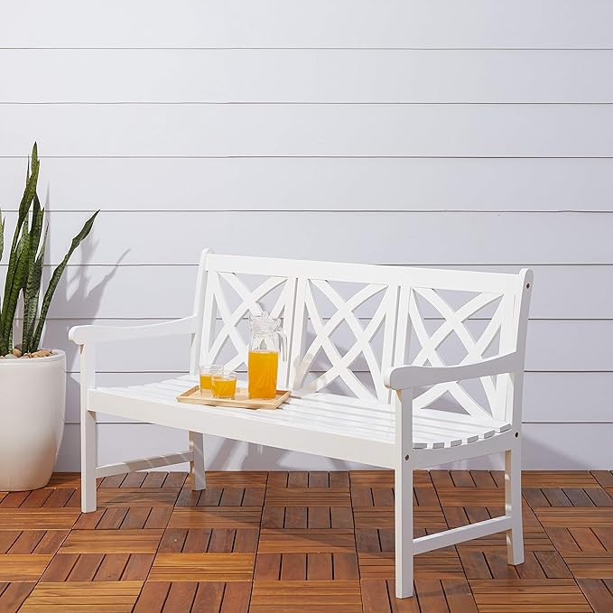 Vifah Bradley Outdoor Patio 5-Foot Wood Garden Bench in White | Amazon (US)