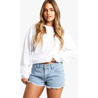 Womens Petite Frayed Hem Low Rise Denim Shorts - Light Wash - 16 | Dorothy Perkins (UK)