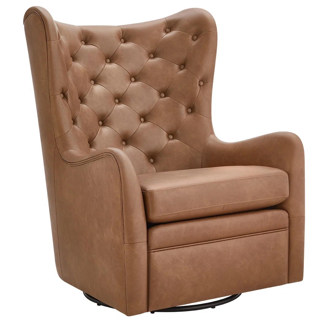 Birch Lane faux leather tufted high back swivel rocker glider chair brown living room great room wayfair Black Friday 

#LTKHome