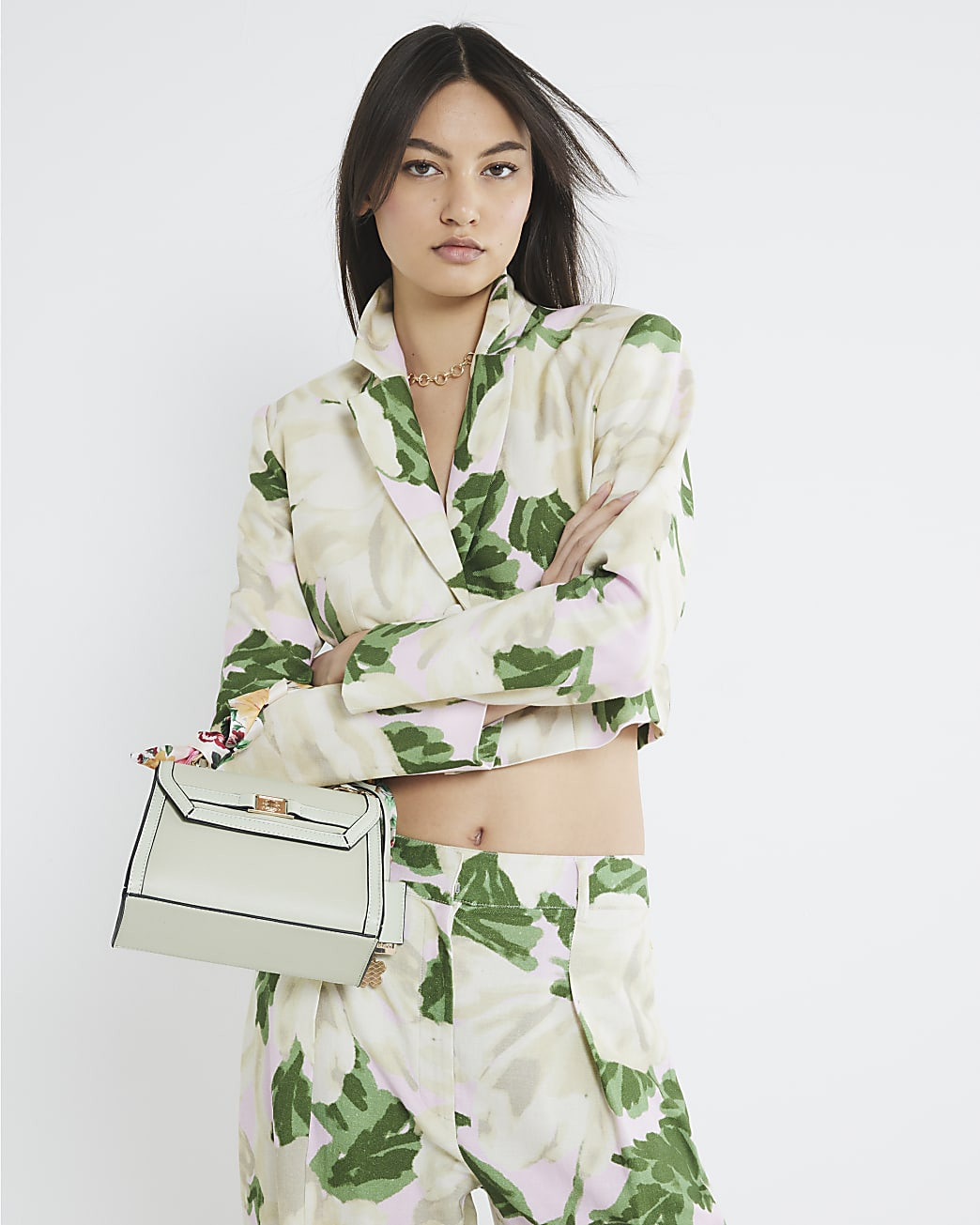 Pink Cropped Floral Print Boxy Fit Blazer | River Island UK & IE