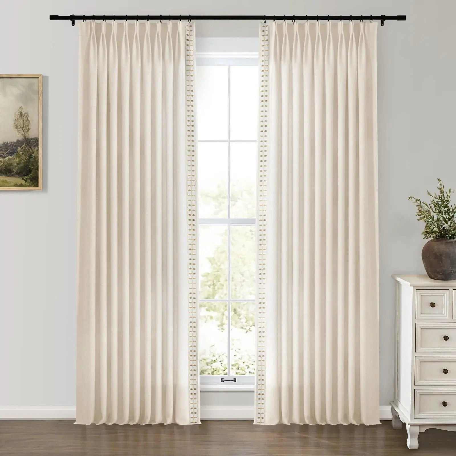 Jawara Luxury Linen Cotton Curtains with Border Trim (Sold per Pair) - Sand Beige J401-8 | TWOPAGES