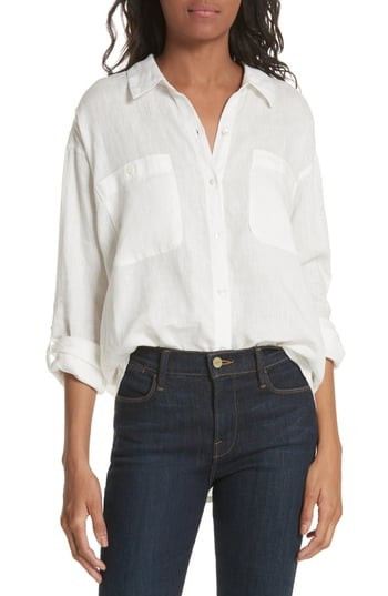 Women's Joie Lidelle Button Tab Linen Blouse, Size Small - White | Nordstrom