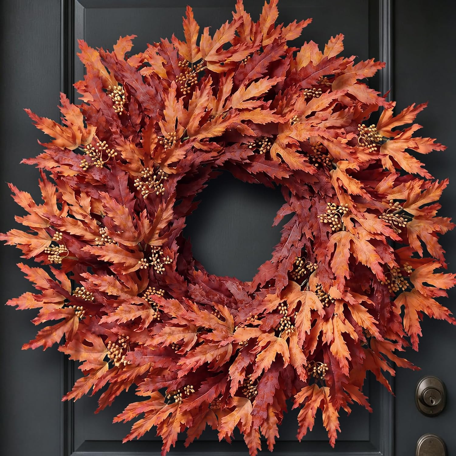 26" Artificial Fall Maple Leaves Wreath for Front Door Decor(Orange) | Amazon (US)