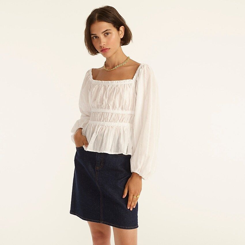 Puff-sleeve textured cotton top | J.Crew US