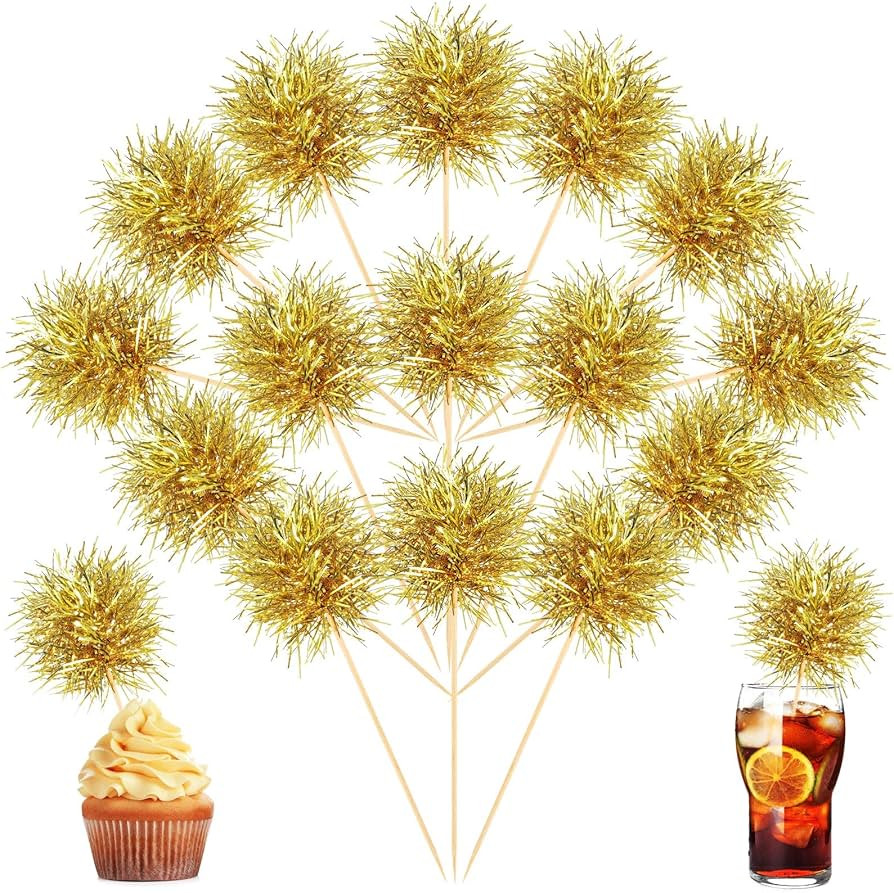 Chinco 100 Pcs Foil Firework Cupcake Toppers Gold Sparkle Tinsel Cake Toppers New Years Cake Deco... | Amazon (US)