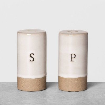 2pc Glazed Stoneware Salt and Pepper Shakers Cream/Natural - Hearth &#38; Hand&#8482; with Magnol... | Target
