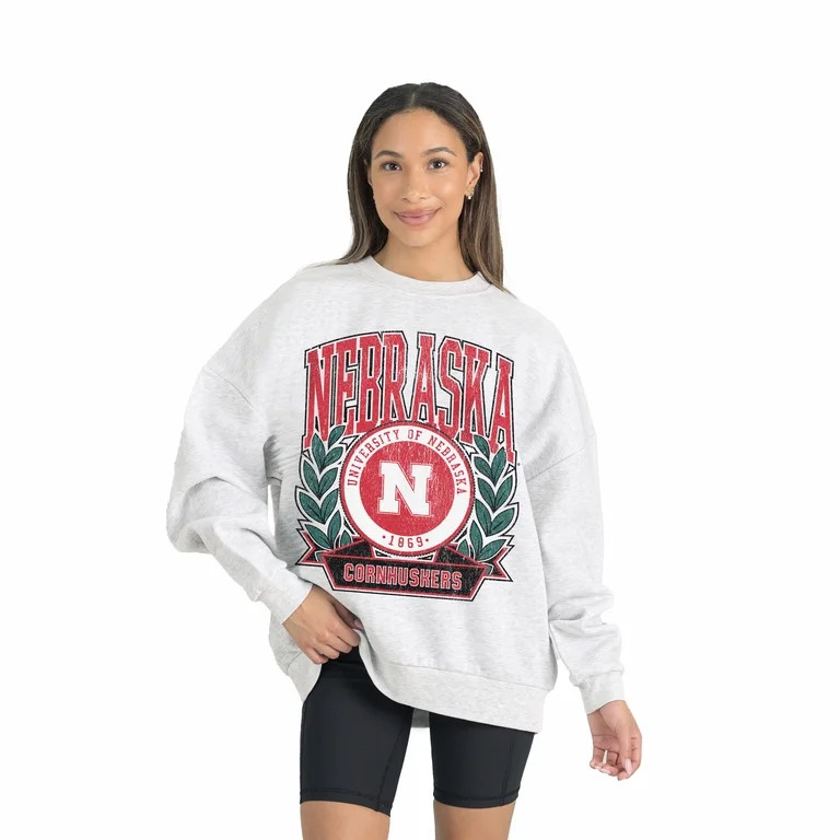 Women's Gameday Couture Gray Nebraska Huskers Premium Fleece Drop Shoulder Oversized Pullover Swe... | Walmart (US)