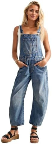 Ladyful Women's Denim Overall Casual Straight Wide Leg Bib Jeans Overall Adjustable Straps Denim ... | Amazon (US)