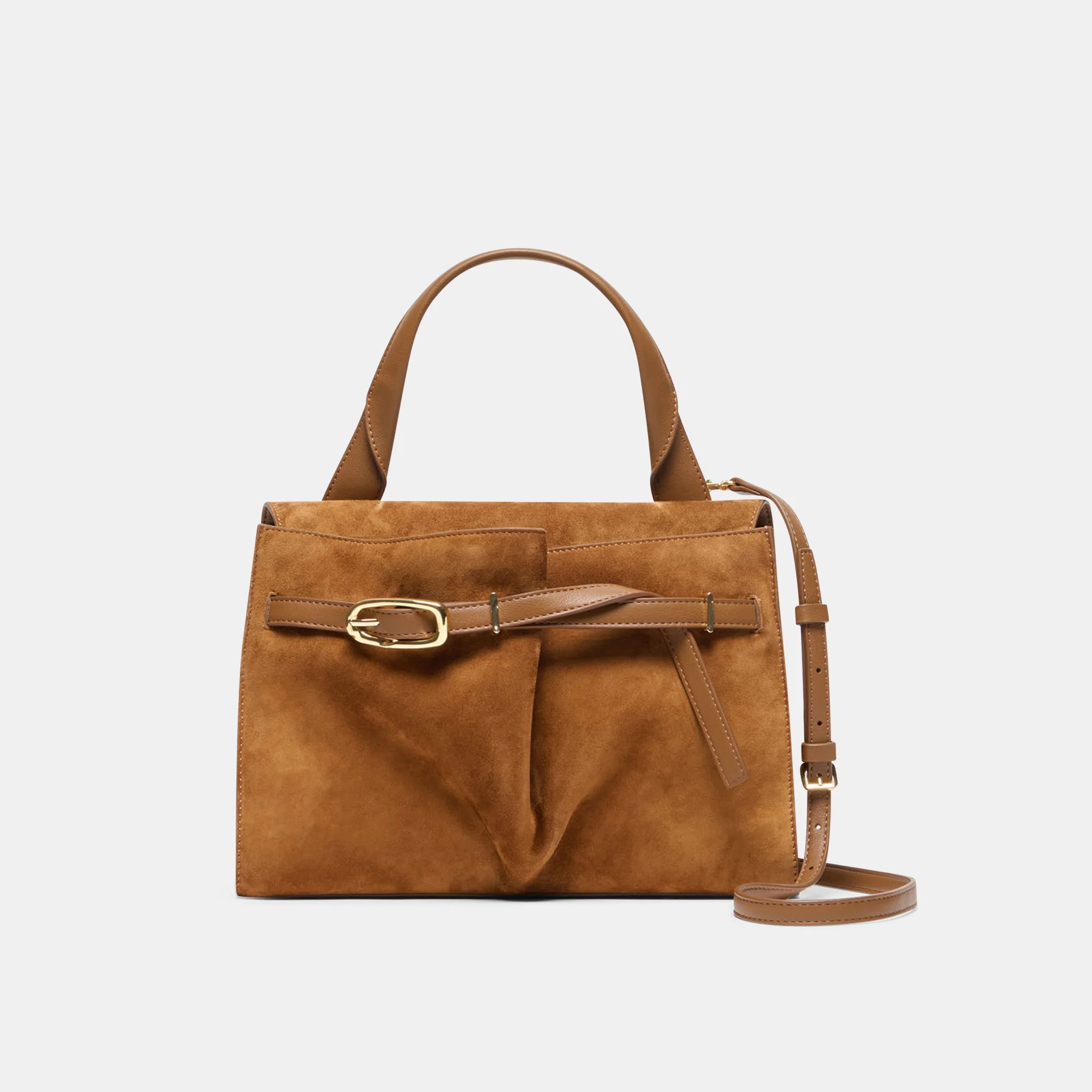 BORGO Dark Tan Suede Adjustable Crossbody Handbag | Dolce Vita | DolceVita.com