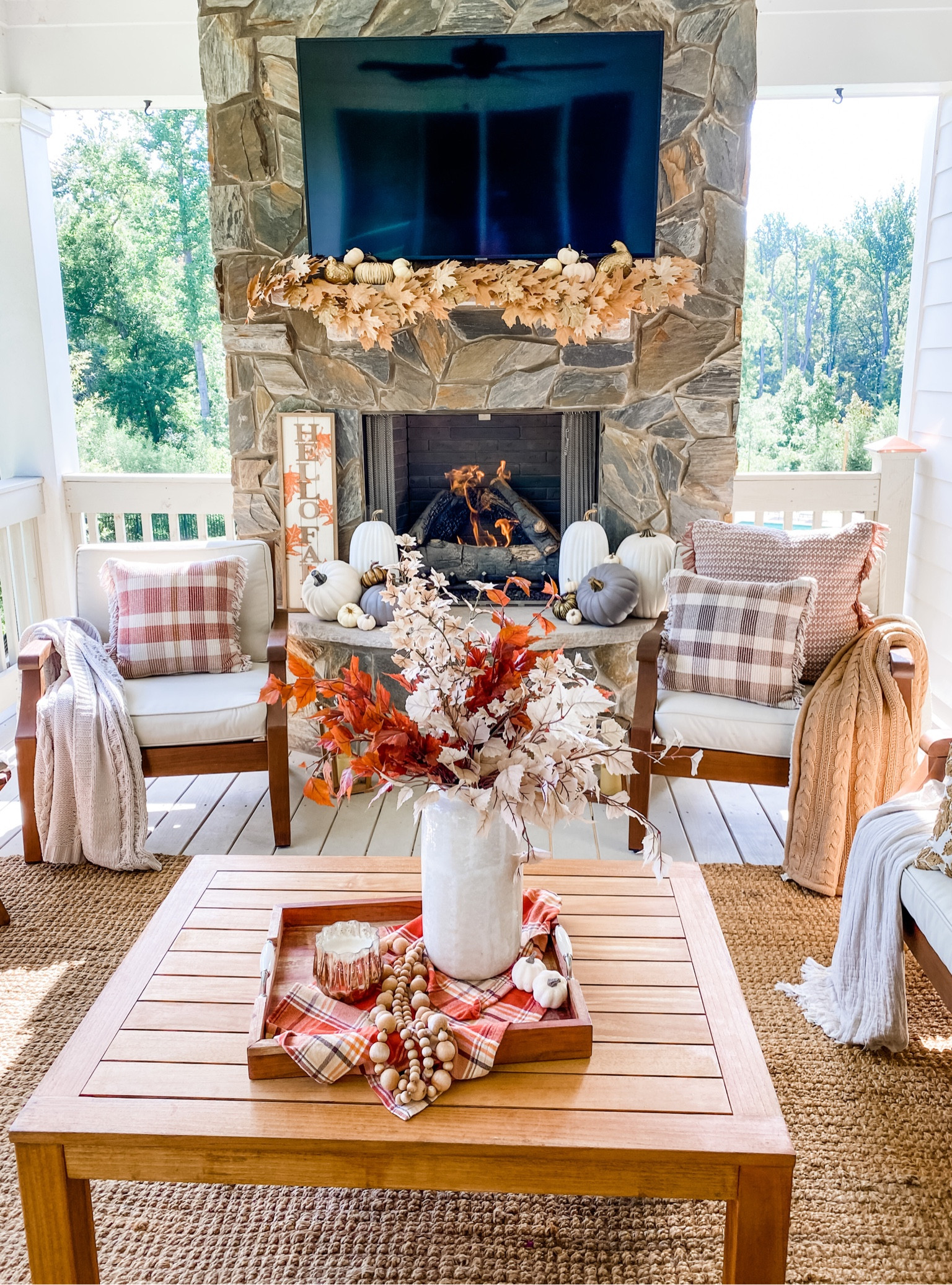 Outdoor space for fall! Fall decor, patio decor, throw pillows, throw blankets, fall stems, trays, garlands etc pumpkins!

#LTKhome #LTKunder100 #LTKSeasonal