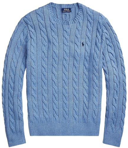 Polo Ralph Lauren - Men's Cable Knit Cotton Sweater, (2024 Collection) Sky Blue Heather, 2XL | Amazon (US)