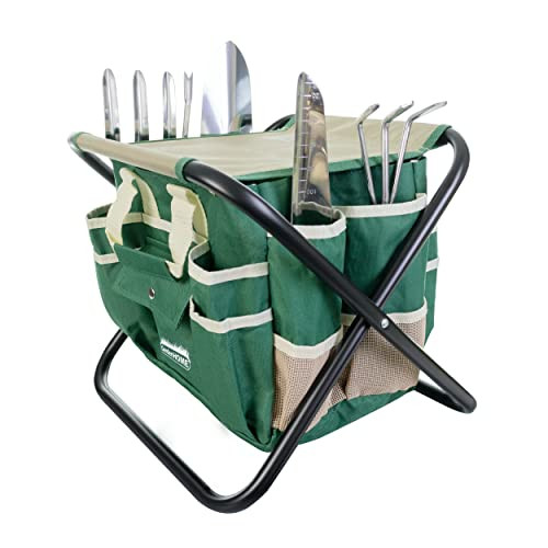 GardenHOME Garden Tool Set, Stainless Steel 7 Piece Tool Set, Heavy Duty Folding Stool, Detachable Canvas Tote Bag, Gardening Tool Kit Organizer | Amazon (US)