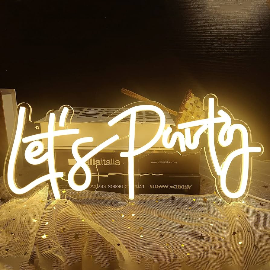 Ajoyferris Dimmable Neon Signs for Wall Decor 16''x 7'' Word Let's Party LED Neon Light Sign Art ... | Amazon (US)