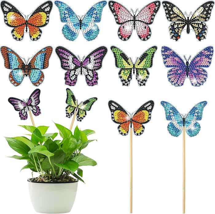 Vcekract 8 Pcs Butterfly Diamond Painting Kits, Diamond Art Kits for Garden Decor, Butterfly Stak... | Amazon (US)